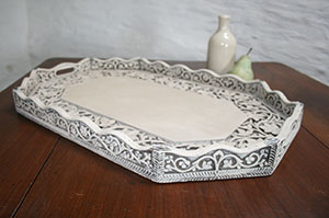 Pedran hand painted shabby chic  Ornate Wooden Tray