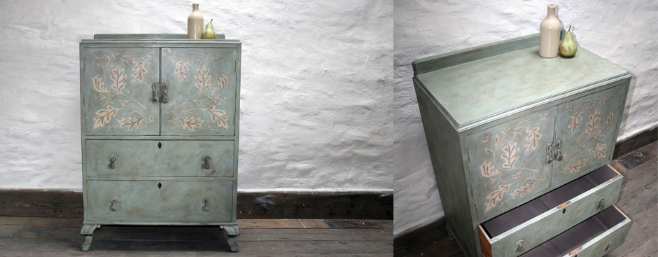 Pedran hand painted Cabinet with Two Drawers