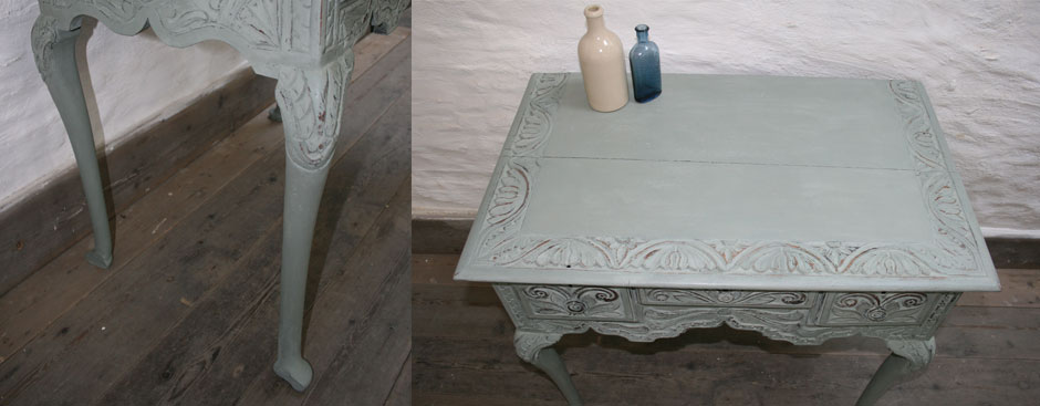 Pedran hand painted Rustic carved table or Lowboy