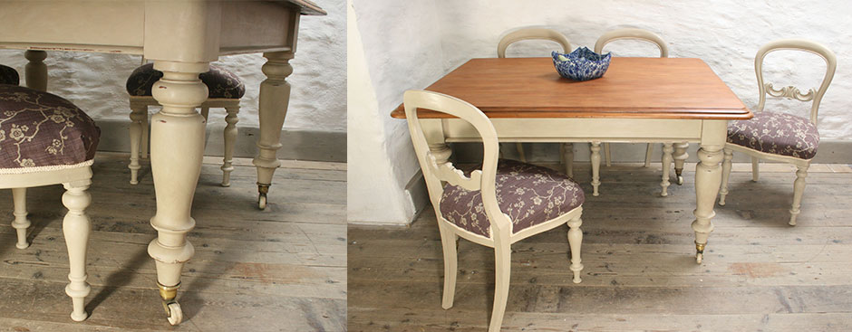 Pedran hand painted Victorian Farmhouse Table and Four Matching Chairs